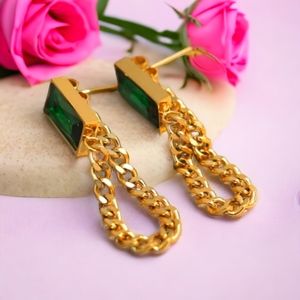 Elegant Upscale Gold Cuban Link Chain Necklace Earring Bracelet Set